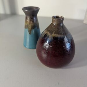 Artisan Glazed Vase Duo - Burgundy and Teal